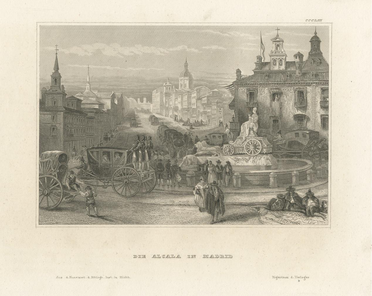 Antique Print of the Calle De Alcalá, Madrid, Spain In Good Condition For Sale In Langweer, NL