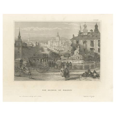 Antique Print of the Calle De Alcalá, Madrid, Spain