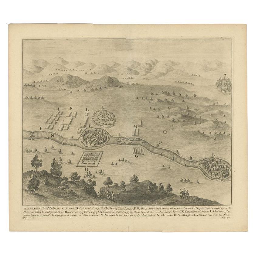 Antique Print of the Camp of Labienus and Camulogenus, C.1753 For Sale