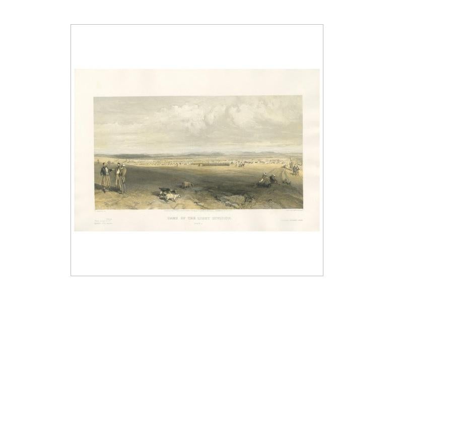 Gravure ancienne intitulée 'Camp of the Light Division'. Cette gravure provient de 