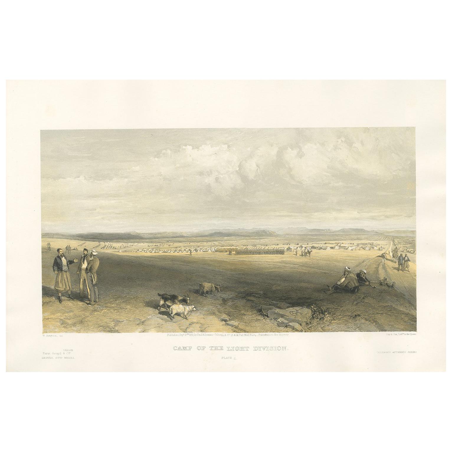 Antique Print of the Camp of Light Division 'Crimean War' by W. Simpson, 1855