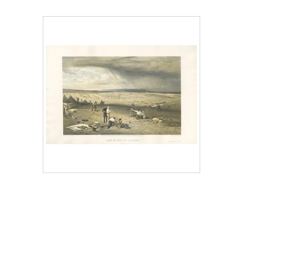 Impression ancienne du camp de la 3e division de la guerre civile par W. Simpson, 1855 Bon état - En vente à Langweer, NL