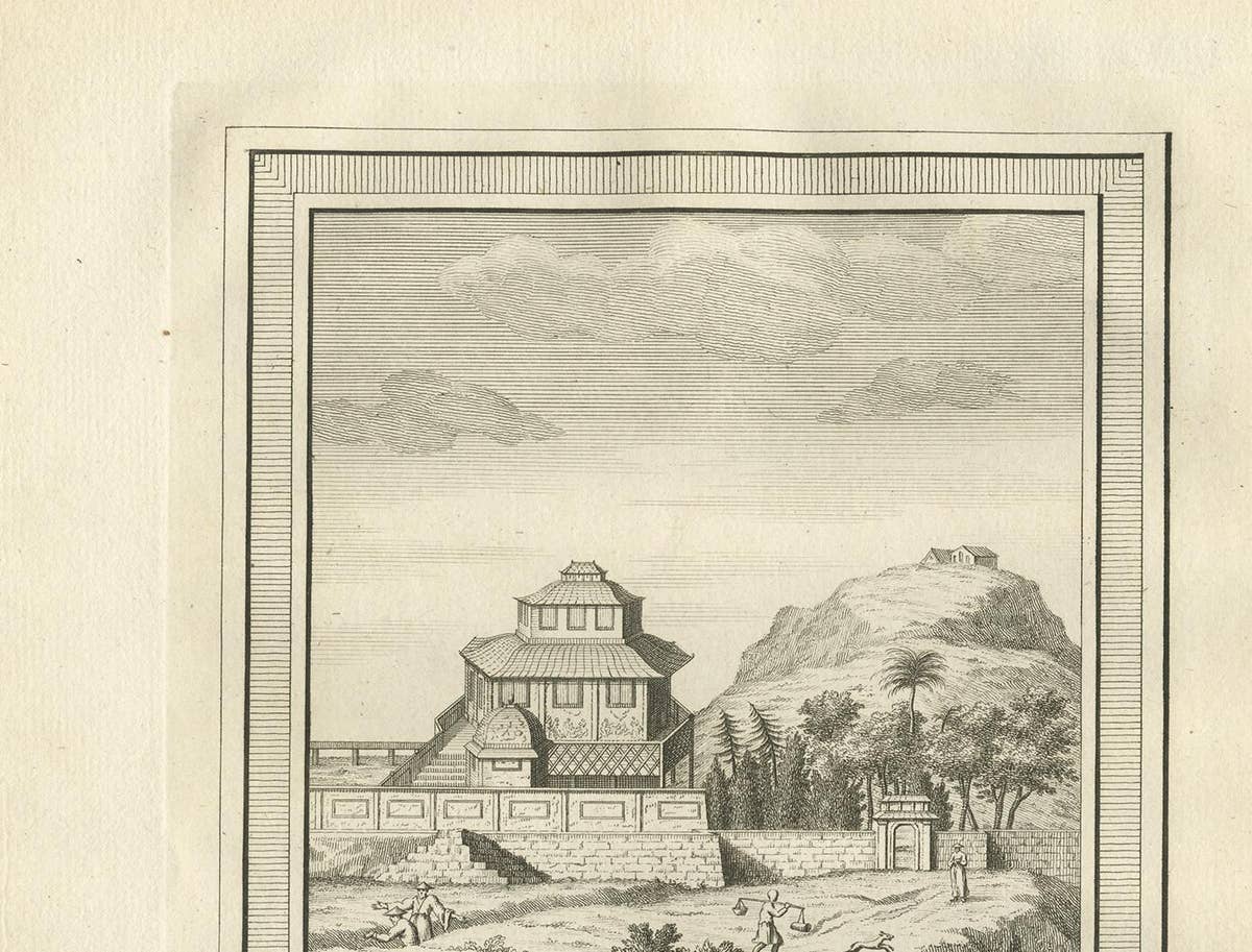 Antique Print of the Canon Pagoda by Van Schley, '1758'