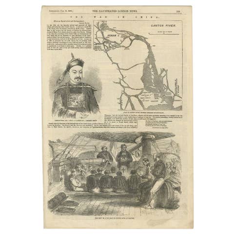 Antique Print of the Canton River and Other Views in China, 1858