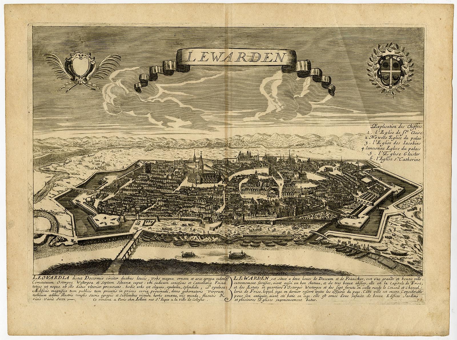 Leeuwarden Friesland City View – Antique Engraving by Jollain, c.1670 For Sale 1