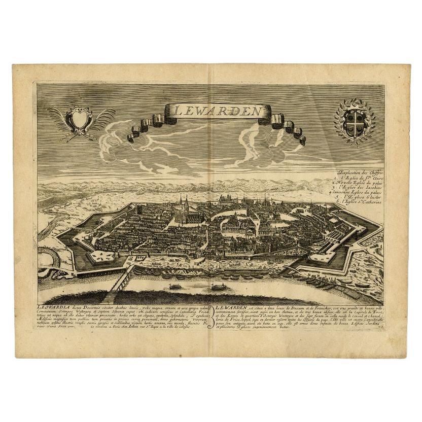 Antiker Druck der Hauptstadt Frieslands Leeuwarden, Niederlande, um 1670