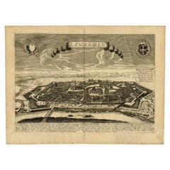 Antique Print of the Capital of Friesland Leeuwarden, The Netherlands, c.1670