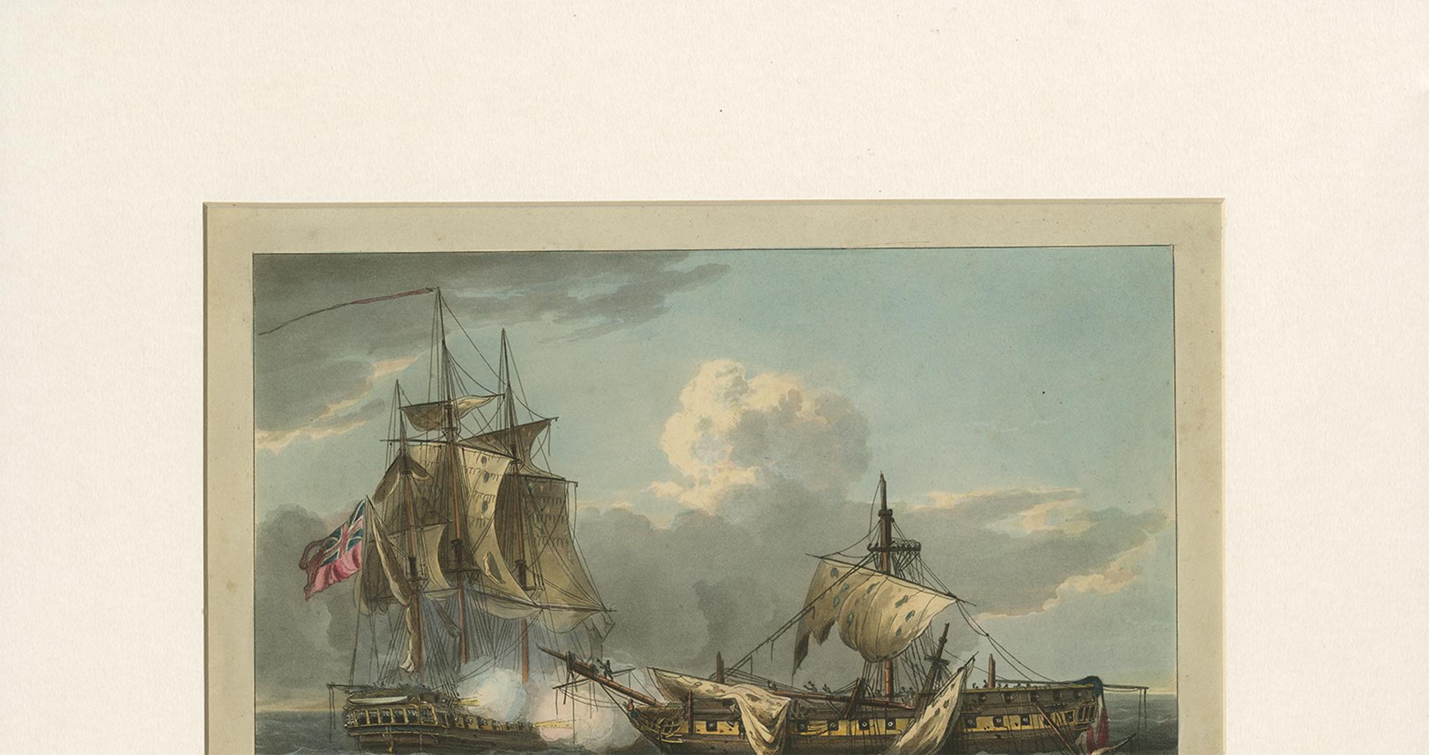 19th Century Antique Print of the Capture of La Vengeance by T. Sutherland, circa 1816