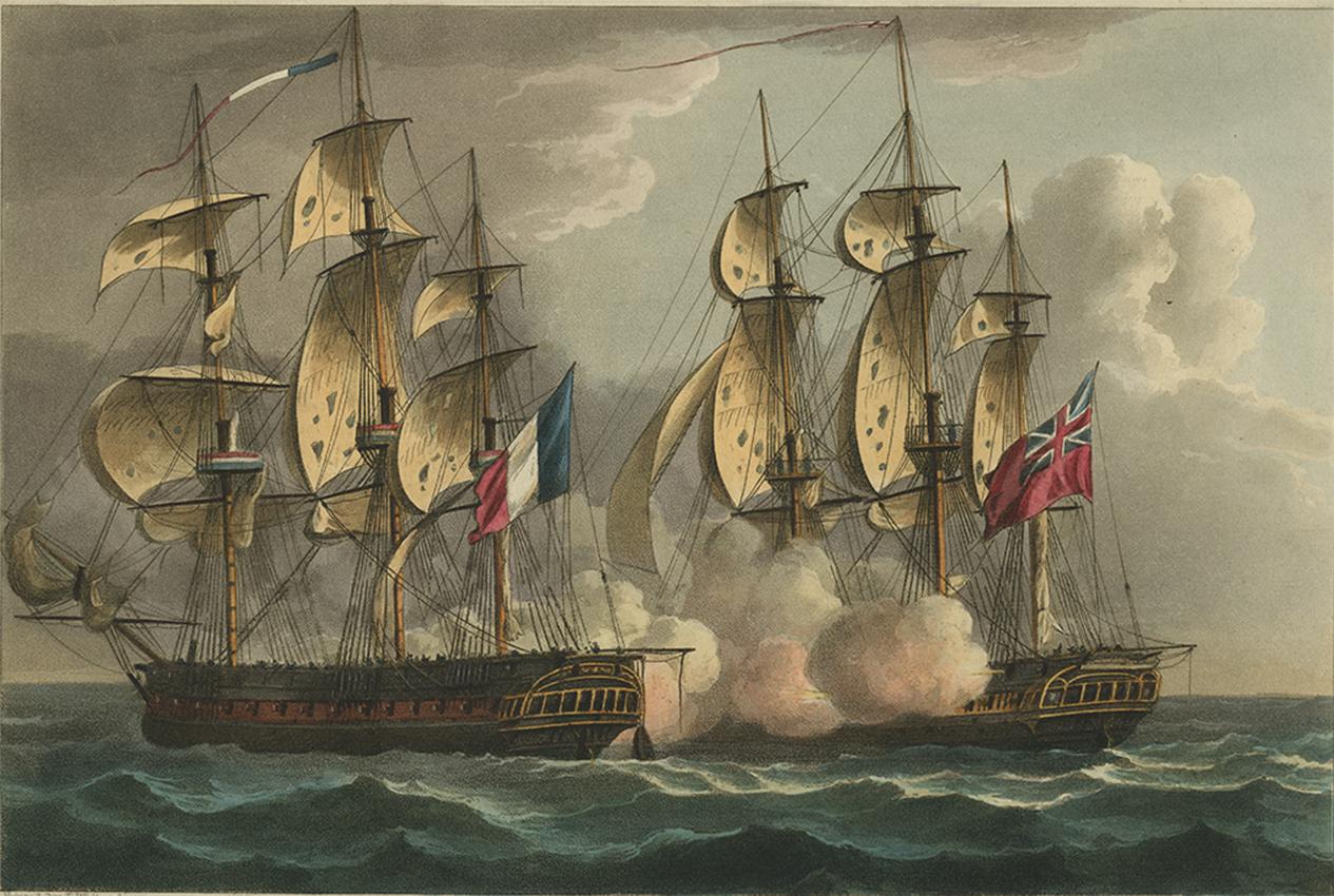 Paper Antique Print of the Capture of L'immortalité by T. Sutherland, 1816
