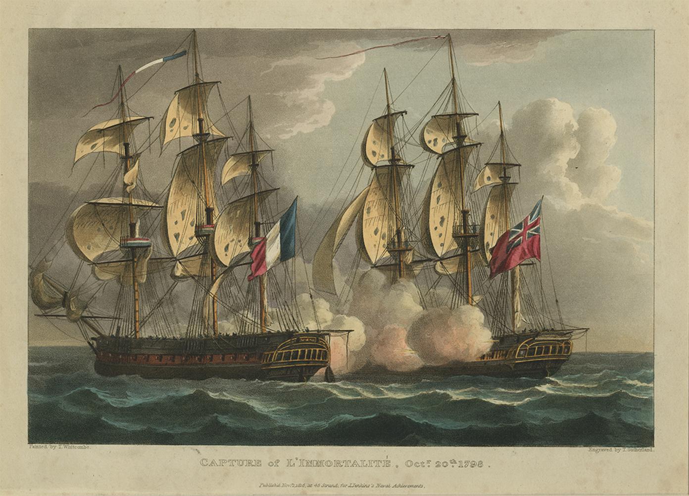 Antique Print of the Capture of L'immortalité by T. Sutherland, 1816 1