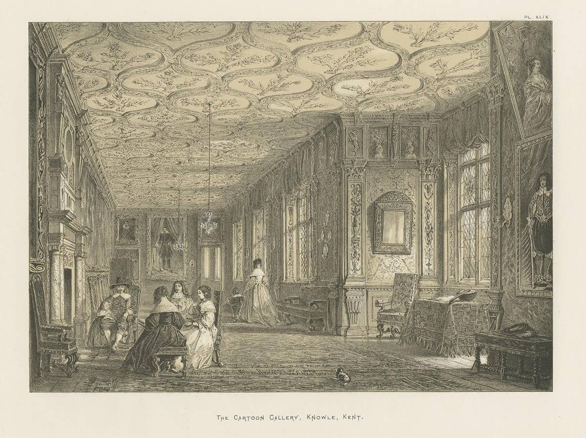 Antique Lithograph Print of The Cartoon Gallery, Circa 1870