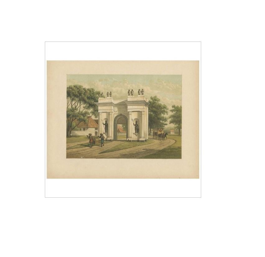 Antique Print of the Castle Gate of Batavia by M.T.H. Perelaer, 1888 In Good Condition For Sale In Langweer, NL