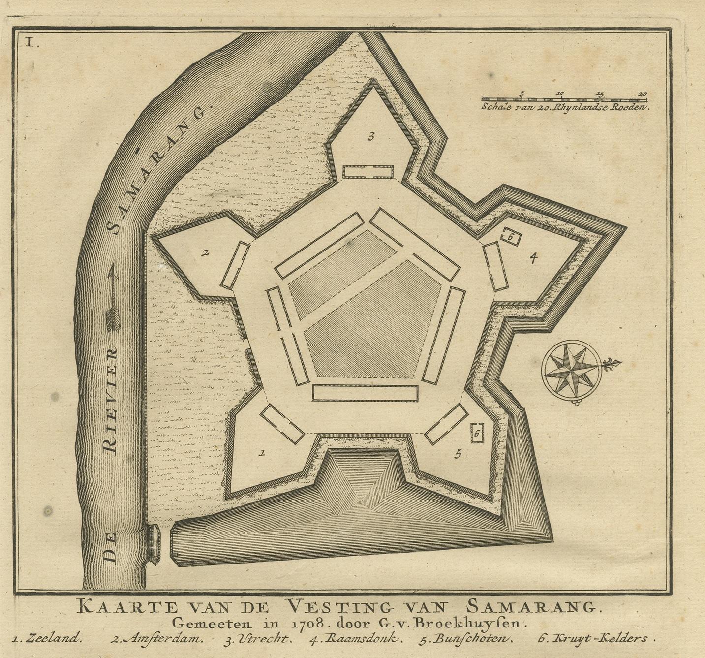 Antiker Druck des Schlosses von Semarang und einer Burg von Valentijn, 1726 im Zustand „Gut“ im Angebot in Langweer, NL