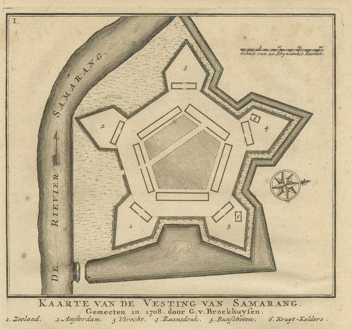 Antique Print of the Castle of Semarang and a Fortress by Valentijn, 1726