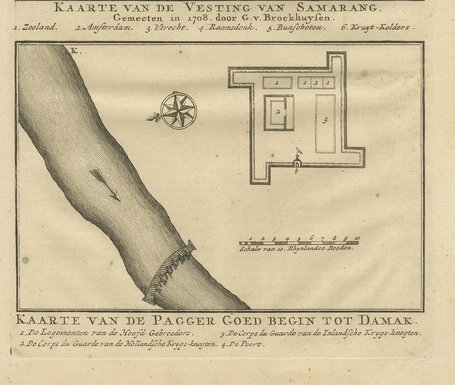 Antiker Druck des Schlosses von Semarang und einer Burg von Valentijn, 1726 (18. Jahrhundert) im Angebot