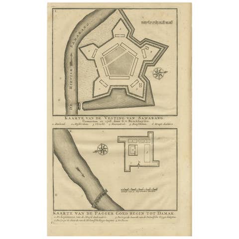 Antique Print of the Castle of Semarang and a Fortress by Valentijn, 1726