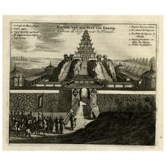 Antiker Druck des Schlosses des Shoguns Firando in Japan, 1669