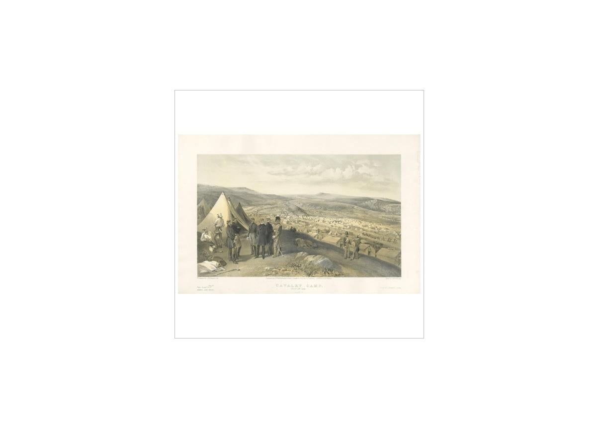 Antique print titled 'Cavalry Camp, July 9th 1855.' This print originates from 'The Seat of the War in the East' by W. Simpson. Published July 18th 1855 by Paul & Dominic Colnaghi & Co.
