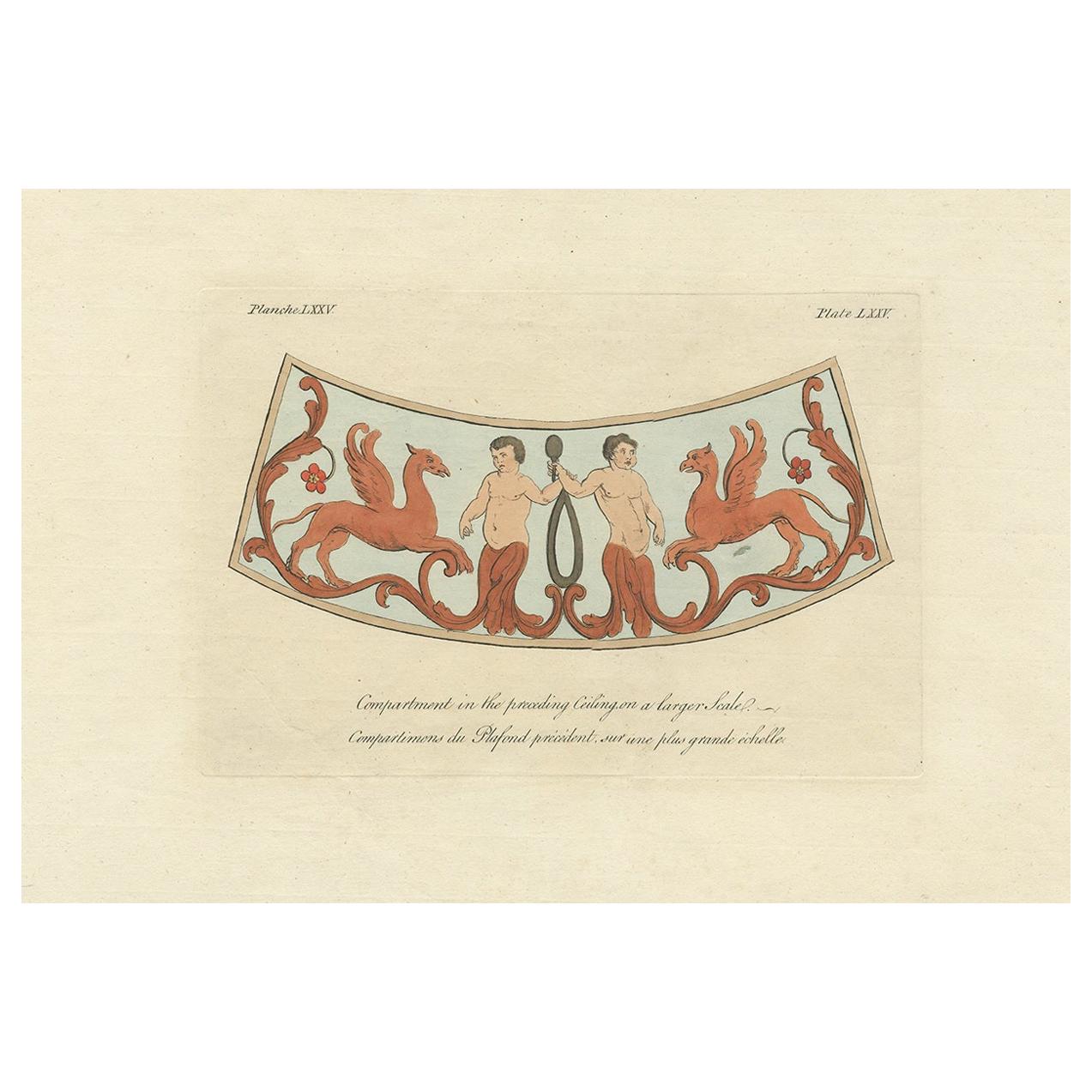 Stampa antica della decorazione del soffitto di un bagno romano di Cameron del 1772