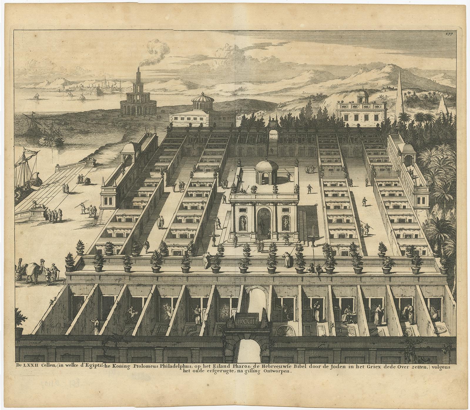 Fin du XVIIe siècle Impression ancienne des cellules sur l'île de Pharos, 1690 en vente
