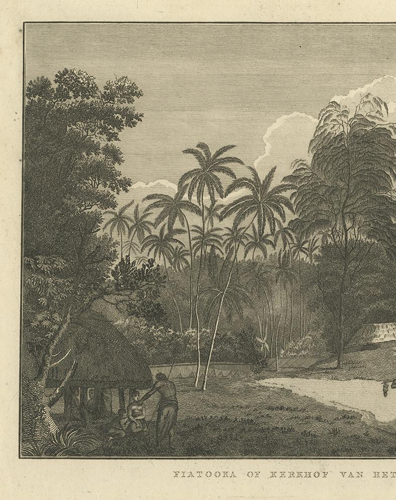Antique Print of the Cemetery on the Island Tongatapu by Cook, circa 1801 In Good Condition For Sale In Langweer, NL