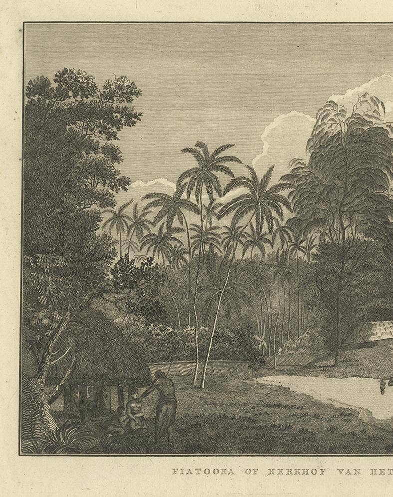 Antique Print of the Cemetery on the Island Tongatapu by Cook, circa 1801