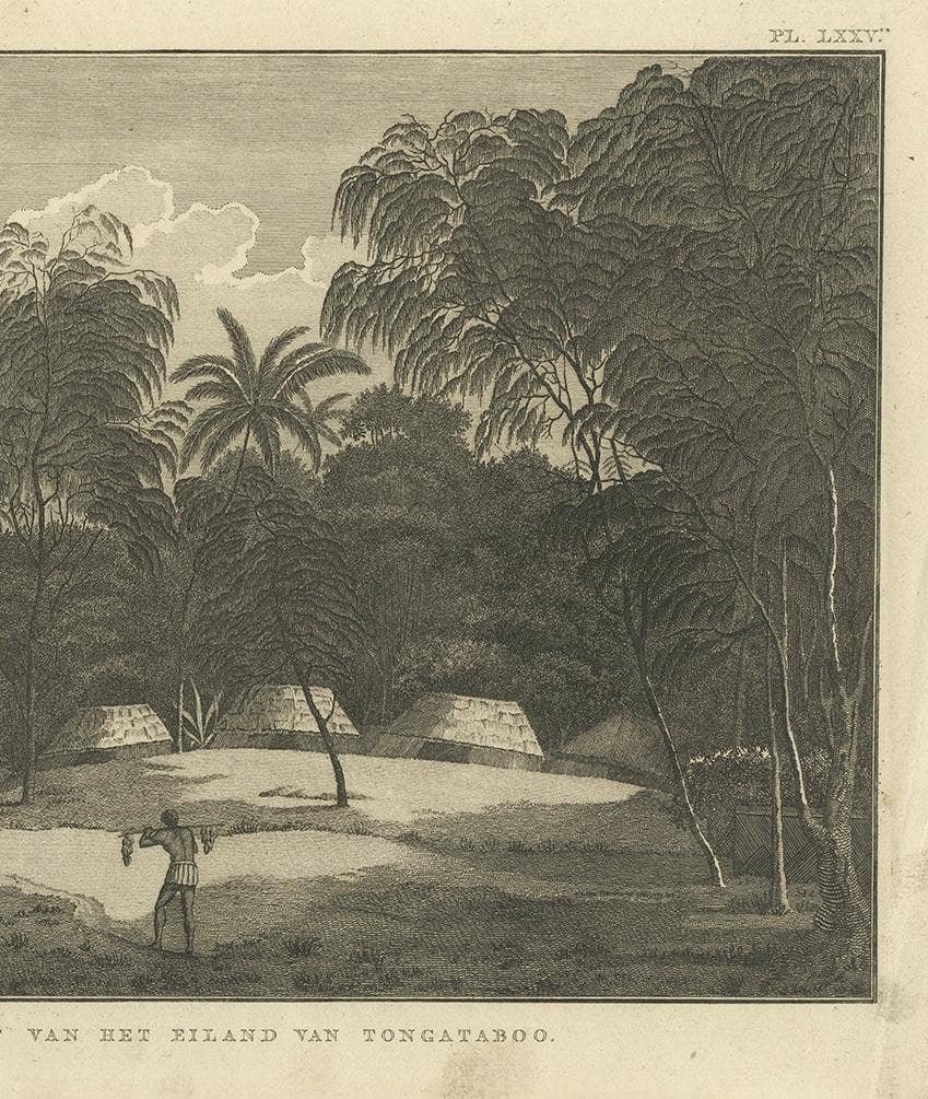 Antique Print of the Cemetery on the Island Tongatapu by Cook, circa 1801