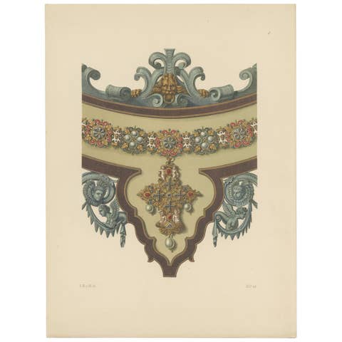 Antique Print of the Center of a Necklace by Hefner-Alteneck, 1890