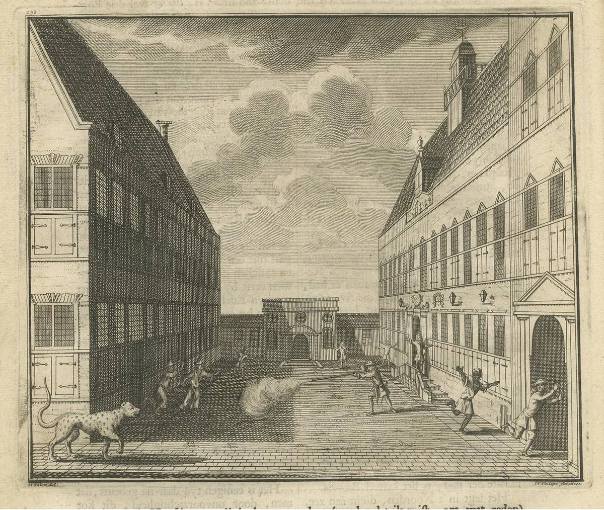 Antique Print of the Central Court of Batavia Castle by Valentijn '1726'