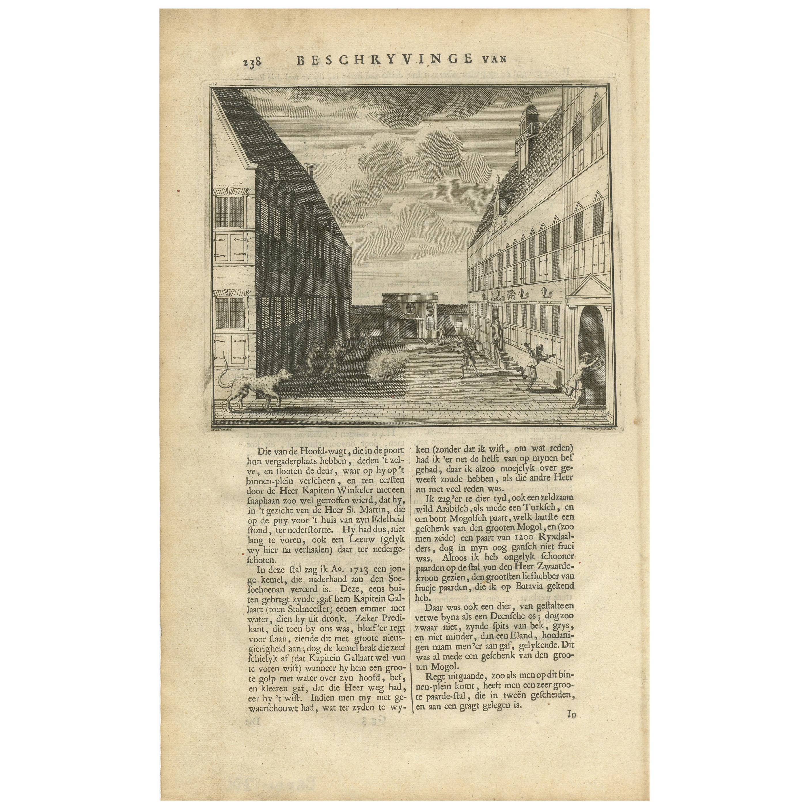 Antique Print of the Central Court of Batavia Castle by Valentijn '1726' For Sale