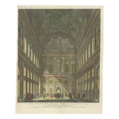 Gravure ancienne de la salle centrale du palais royal d'Amsterdam par Van Liende