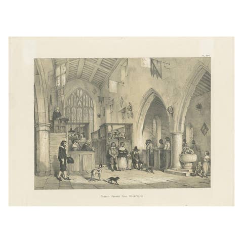 Antique Print of the Chapel of Haddon Hall by Nash, circa 1870