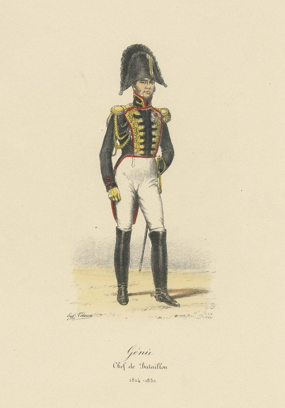 Paper Antique Print of the Chief of the French Battalion, 1890 For Sale