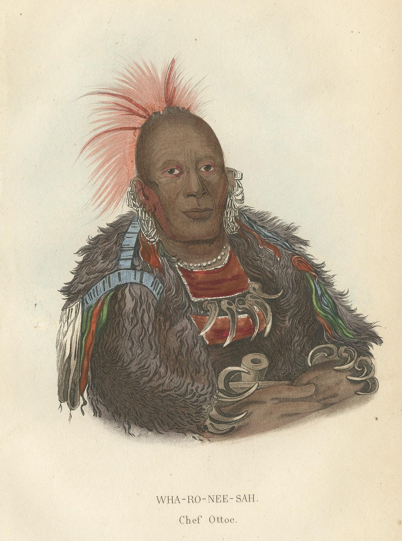 Antique Print of the Chief of the Otoe Tribe by Prichard, '1843' In Good Condition For Sale In Langweer, NL