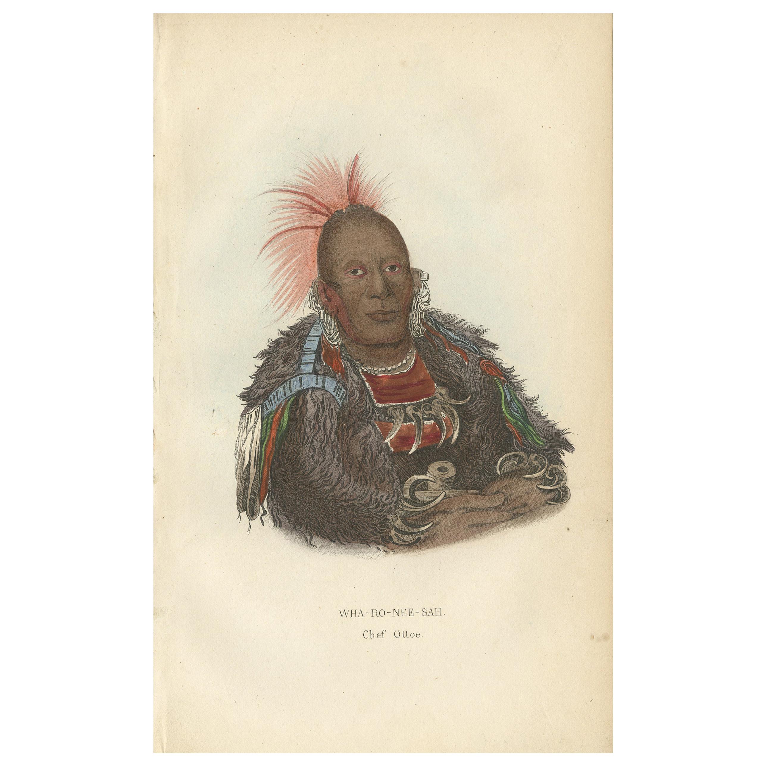 Antique Print of the Chief of the Otoe Tribe by Prichard, '1843' For Sale