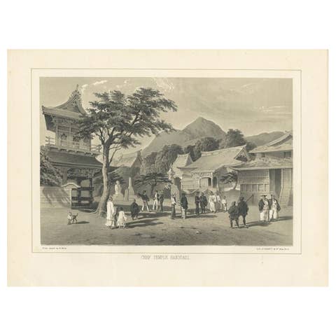 Antique Print of the Chief Temple in Hakodate in Japan, 1856