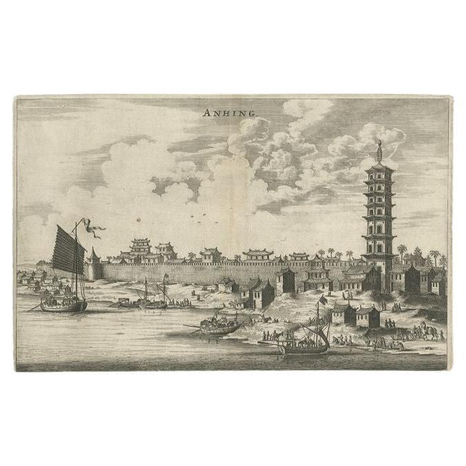 Impression ancienne de la ville chinoise de Anhing par Nieuhof, 1668 en vente