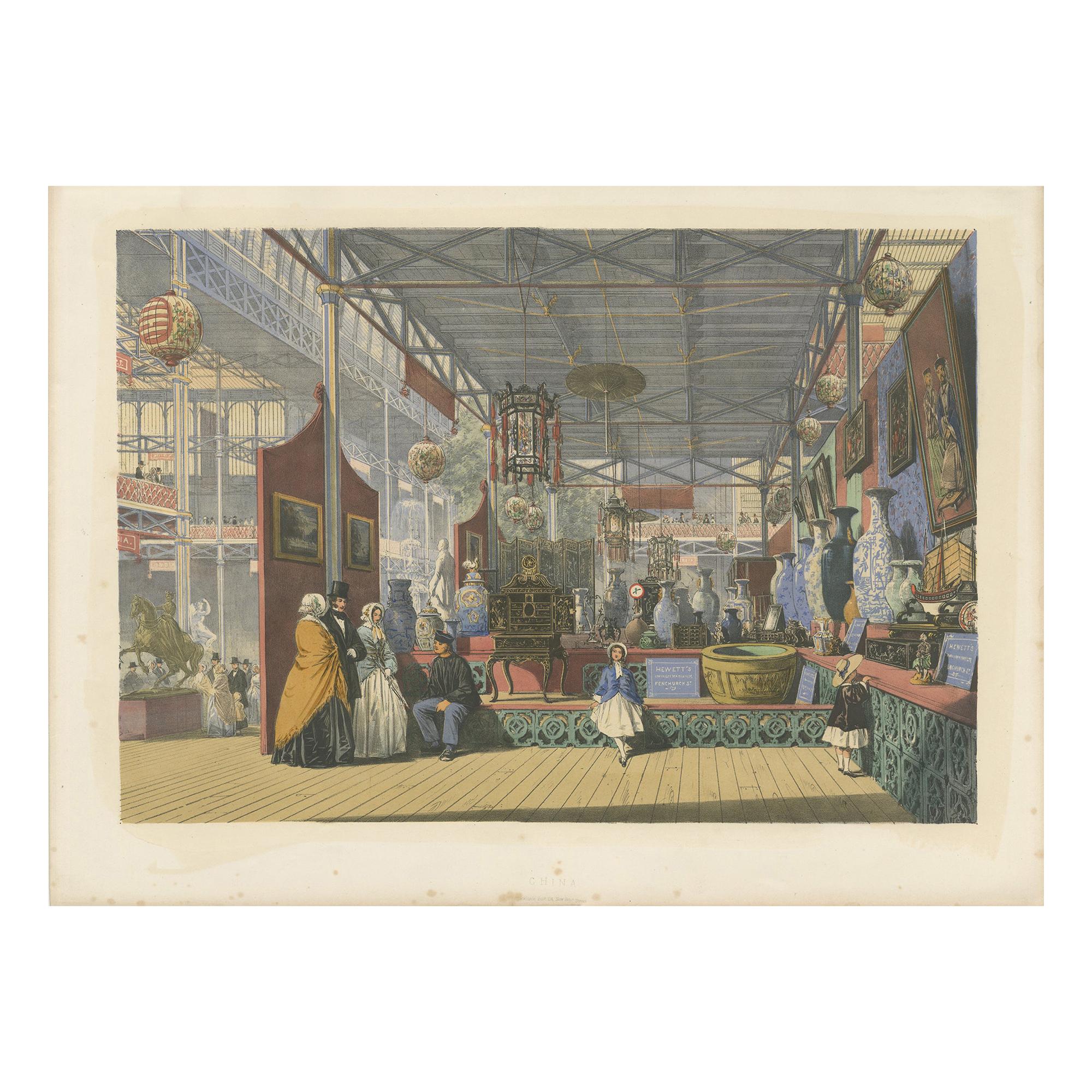 Antique Print of the Chinese Stand at the Great Exhibition by Dickinson '1854' For Sale