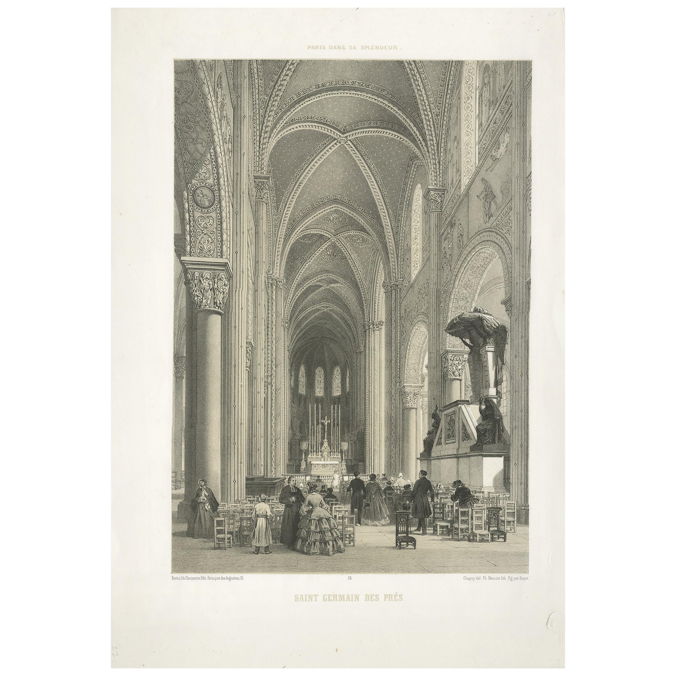 Antique Print of the Church of Saint-Germain-des-Prés by Benoist, 1863 For Sale