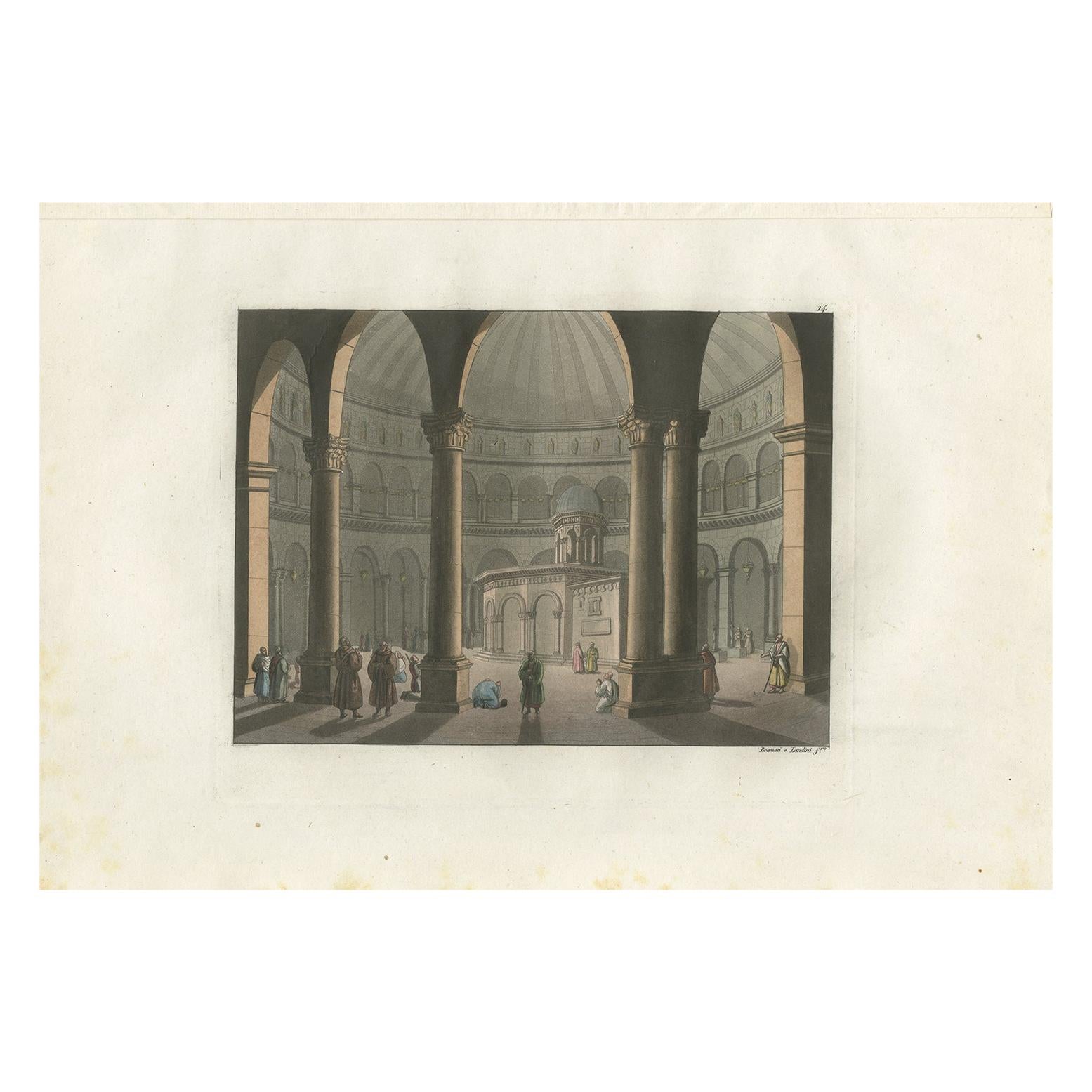 Grabado antiguo de la Iglesia del Santo Sepulcro por Ferrario '1831