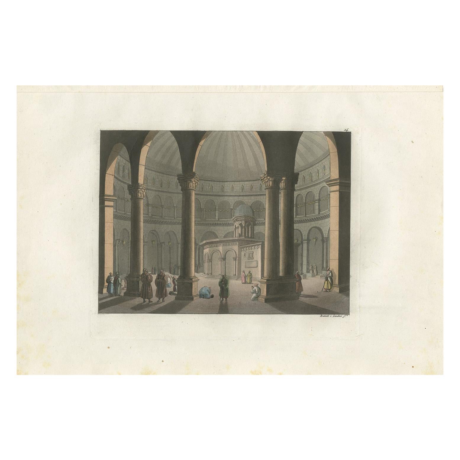 Antique Print of the Church of the Holy Sepulchre by Ferrario '1831' For Sale