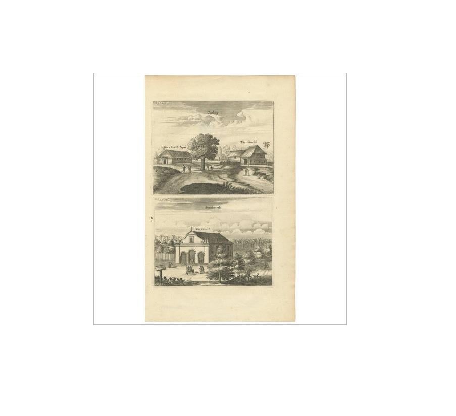 Antique Print of the Churches of Cathay and Sundecouli 'Ceylon, Sri Lanka' In Good Condition For Sale In Langweer, NL