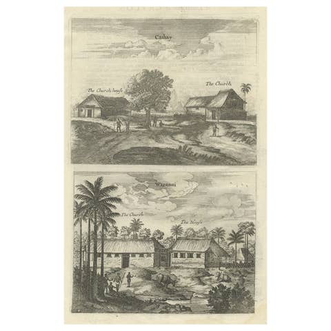 Antique Print of the Churches of Cathay and Waranni in Ceylon 'Sri Lanka', 1703