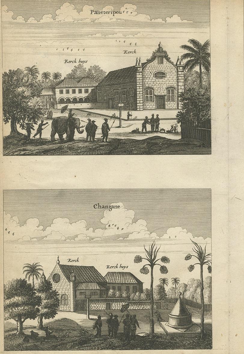 Dutch Antique Print of the Churches of Paneteripoum, Manipay, Changane and Vanarpone For Sale