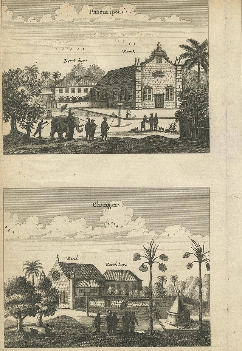 Antique Print of the Churches of Paneteripoum, Manipay, Changane and Vanarpone