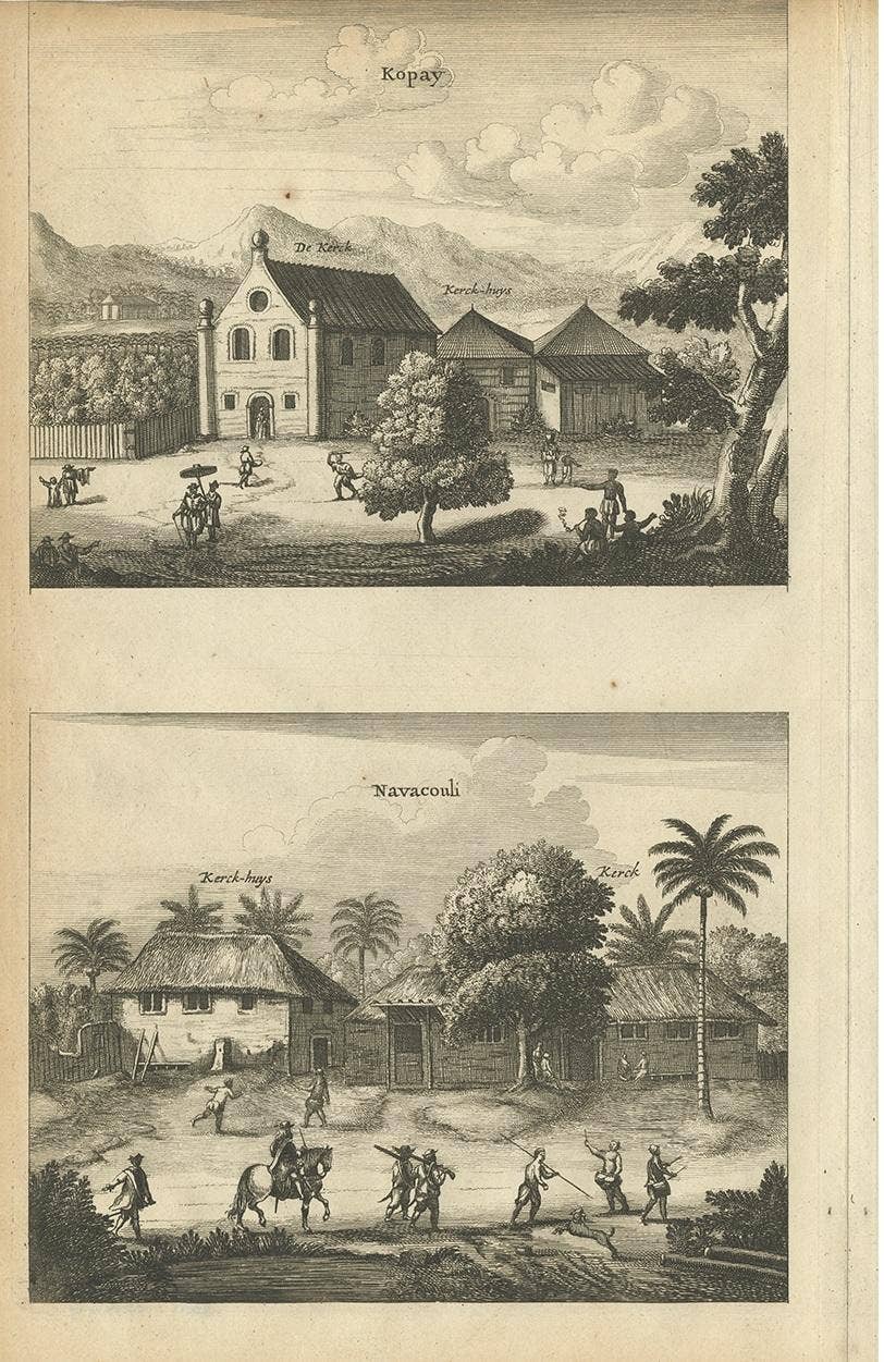 Antique Print of the Churches of Kopay, Poutour, Navacouli and Chavagatzeri