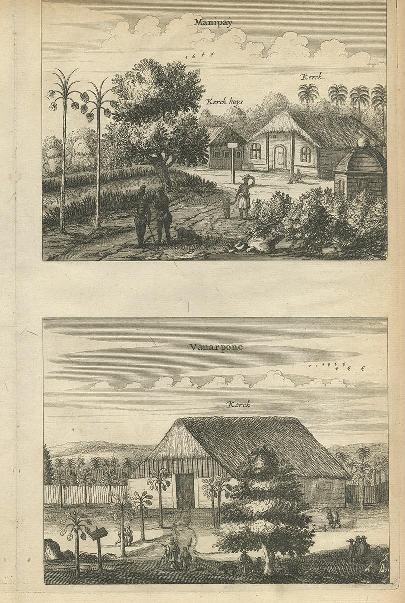 Impression ancienne des églises de Paneteripoum, Manipay, Changane et Vanarpone Bon état - En vente à Langweer, NL