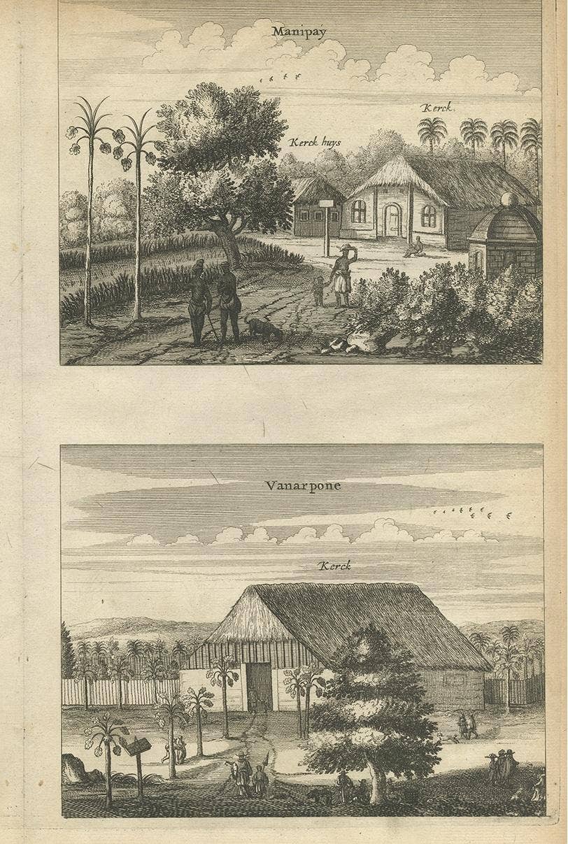 Antique Print of the Churches of Paneteripoum, Manipay, Changane and Vanarpone