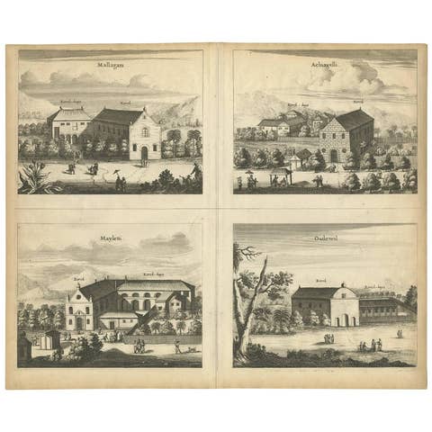 Antique Print of the Churches of Mallagam, Achiavelli, Mayletti and Oudewil