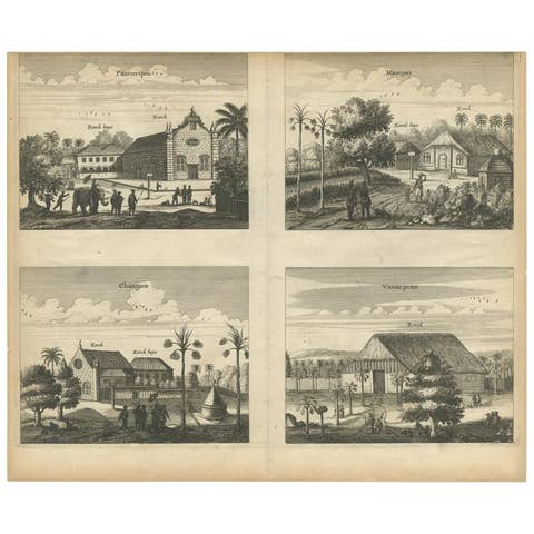 Antique Print of the Churches of Paneteripoum, Manipay, Changane and Vanarpone